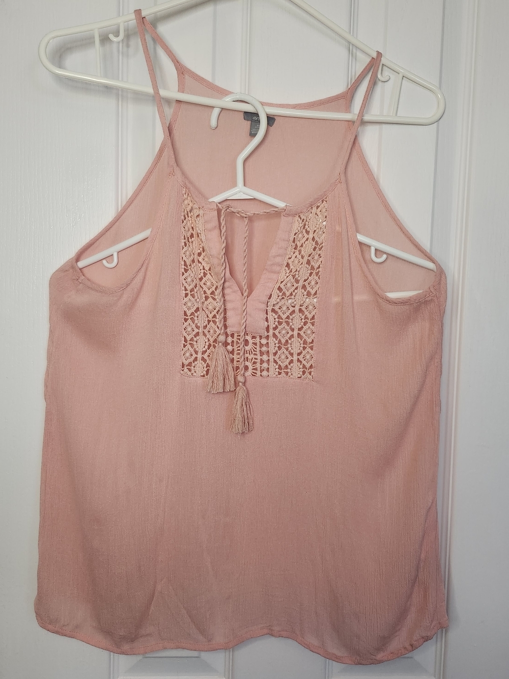 aerie Blush Pink Crochet-Front Tassel Spaghetti Strap Camisole - Picture 4 of 4
